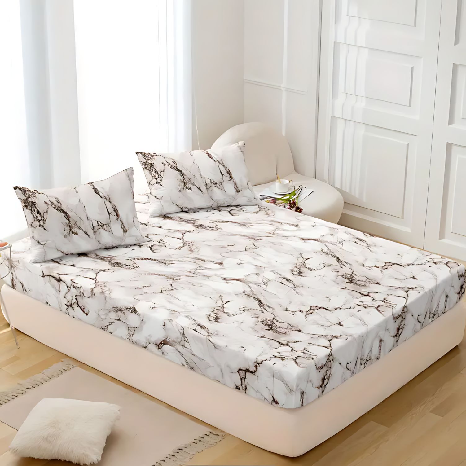 TEMU / JIT patrón de mármol 3D impresión digital transpirable cama Kasa Kit fuente fabricante puede hacer