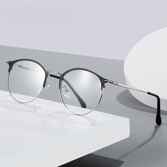 超輕近視鏡男 復古眼睛框鏡架女 大臉半框眉毛變色防藍光眼鏡批發