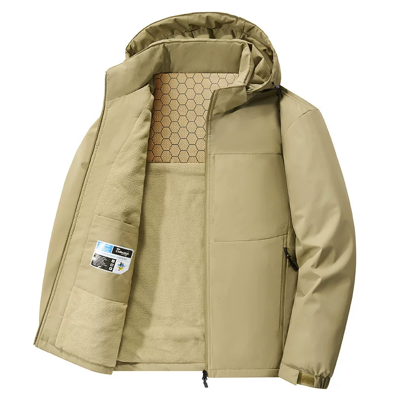 Demi-season jacket, warm windproof hoody, plus size