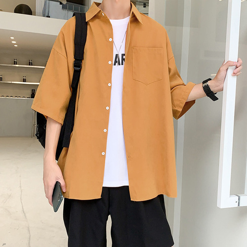 Men's Short Sleeve Shirt, Hong Kong Style, Japanese Summer, Five-Button Collar Top, Korean Version, Trendy, Instagram Hipster Style, Casual Jacket