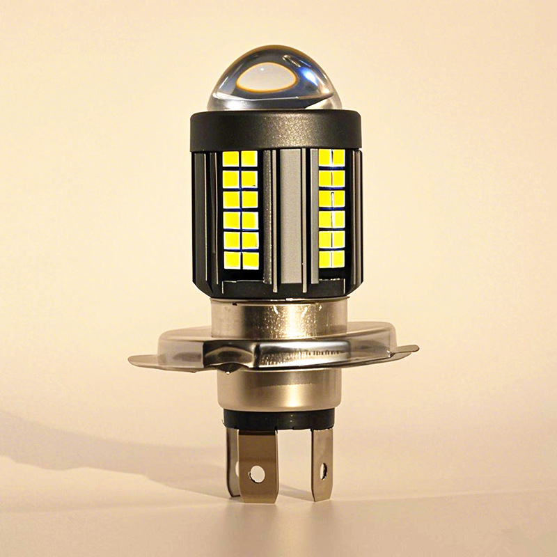 Bombilla de acero de motocicleta LED H4 lente de vehículo eléctrico blanco amarillo bicolor LED ojo de pez faro BA20d