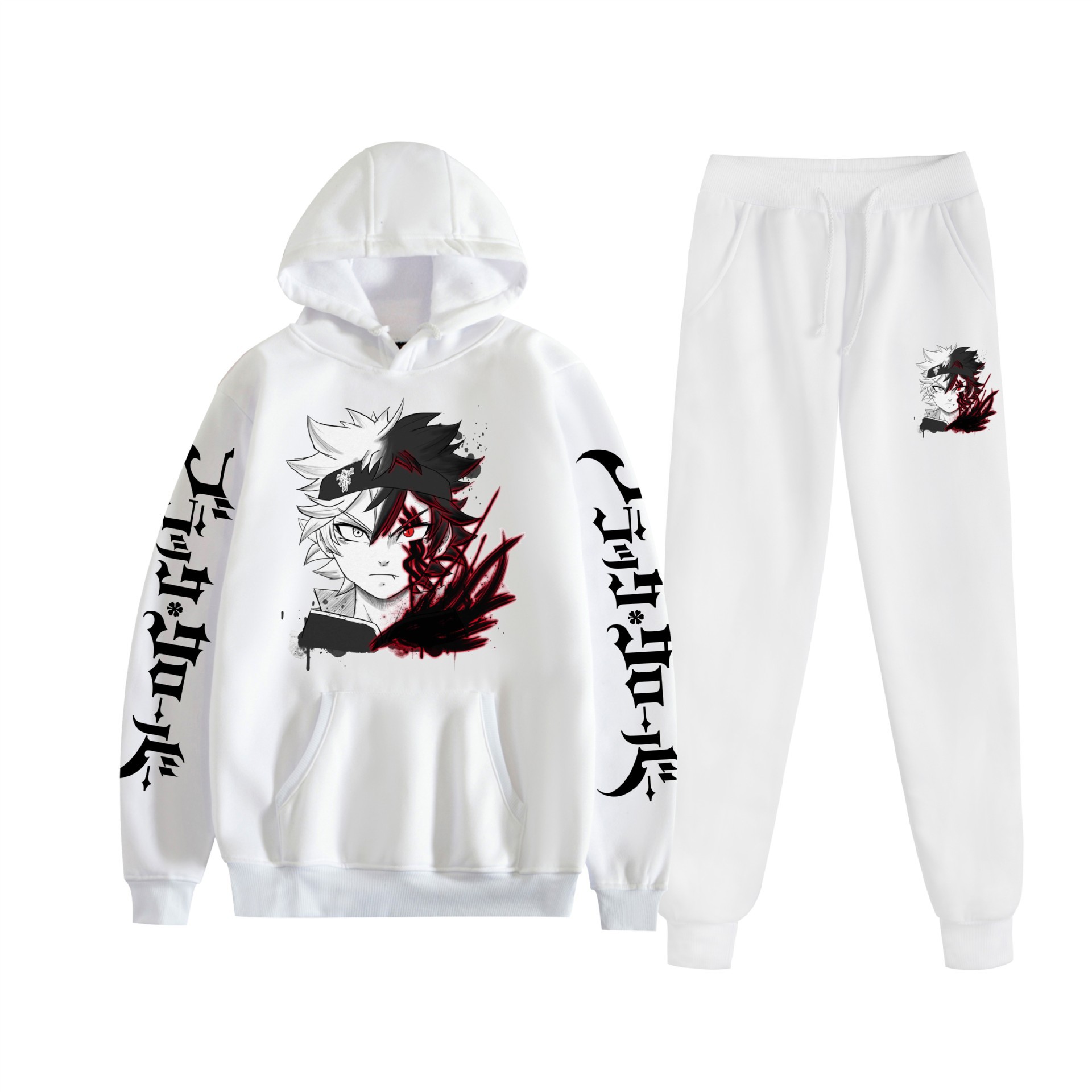 Comercio exterior nuevo estilo riman negro trébol de cuatro hojas Black Clover suéter con capucha corsés traje de dos piezas