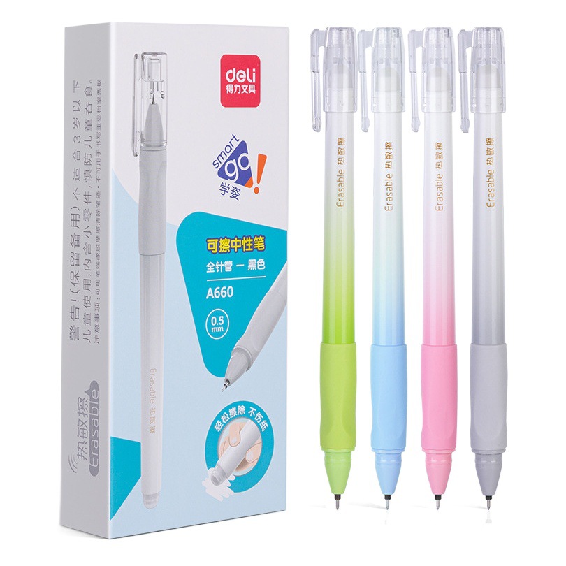 Deli A660 press-type erasable pen thermal neutral pen ballpoint pen primary school children crystal blue Black Bullet