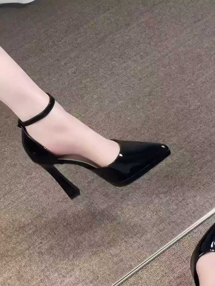 Waterproof Platform One-Strap Women's High Heels 2025 Summer New Pointed Black Single Shoes Sexy Elegant Sandals_vogvips.com