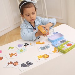 Children's Montessori Early Education Toy Iron Box Early Education Matching Cognitive Cards Cartoon Cute Educational Literacy Cards Intelligence