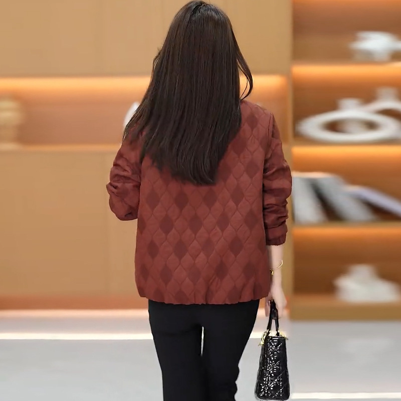 时尚菱格短款外套女2025秋季新款洋气显瘦小个子翻领百搭夹克上衣|undefined