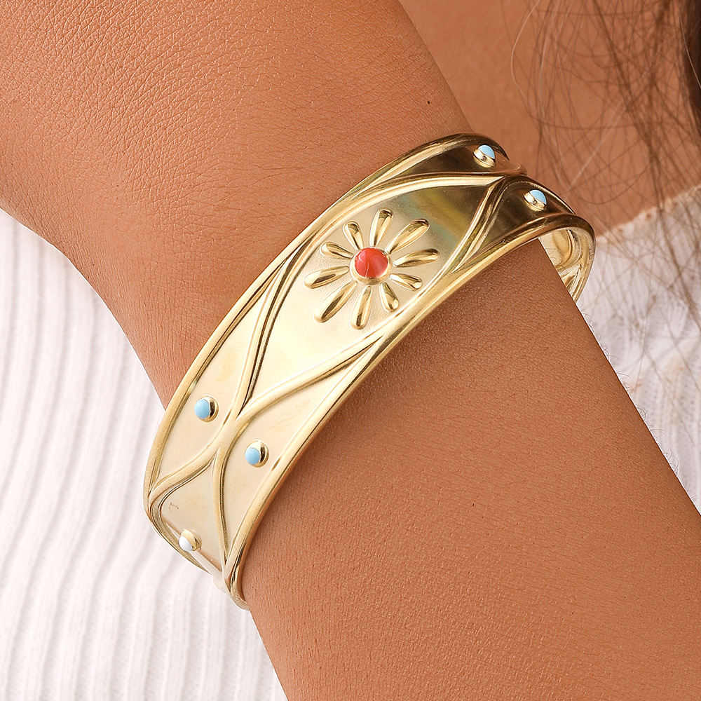 Fashion Flower Stainless Steel Plating Bangle 1 Piece