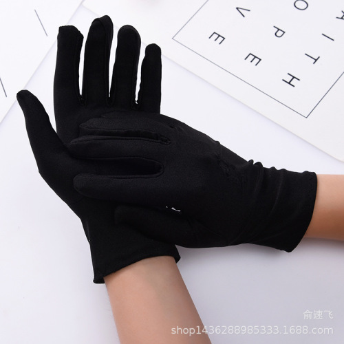 四季女士氨纶绣花手套薄短款跳舞雪尔白色手套表演礼仪珠宝手套