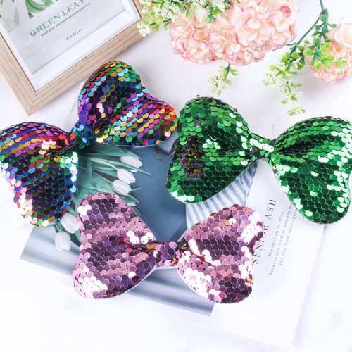 Hair clips, golden European and American children's hair accessories, large bow clips, new sequin flip fish scale duckbill clips