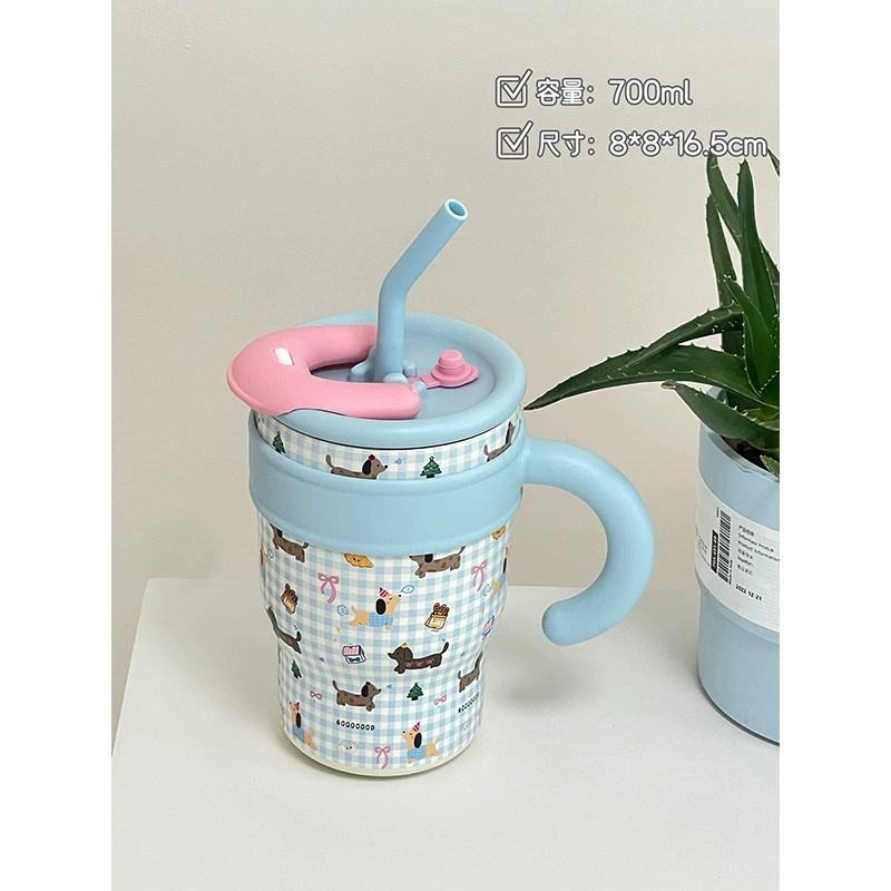 Capacious tea cup, straw, high quality glass with glass