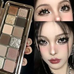 送料無料~韓国風昔ながらのスモーク12色アイシャドウパレット低彩度コールドトーングレーブラウンマットパールセメント