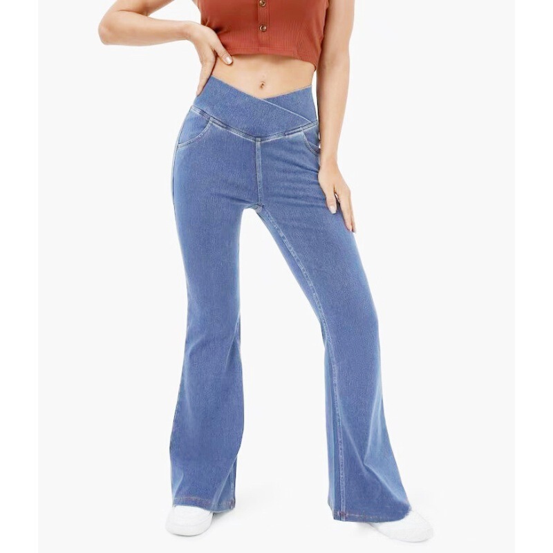 2024 latest super high stretch Denim flared pants versatile plus size women's antibacterial high stretch fabric model yoga