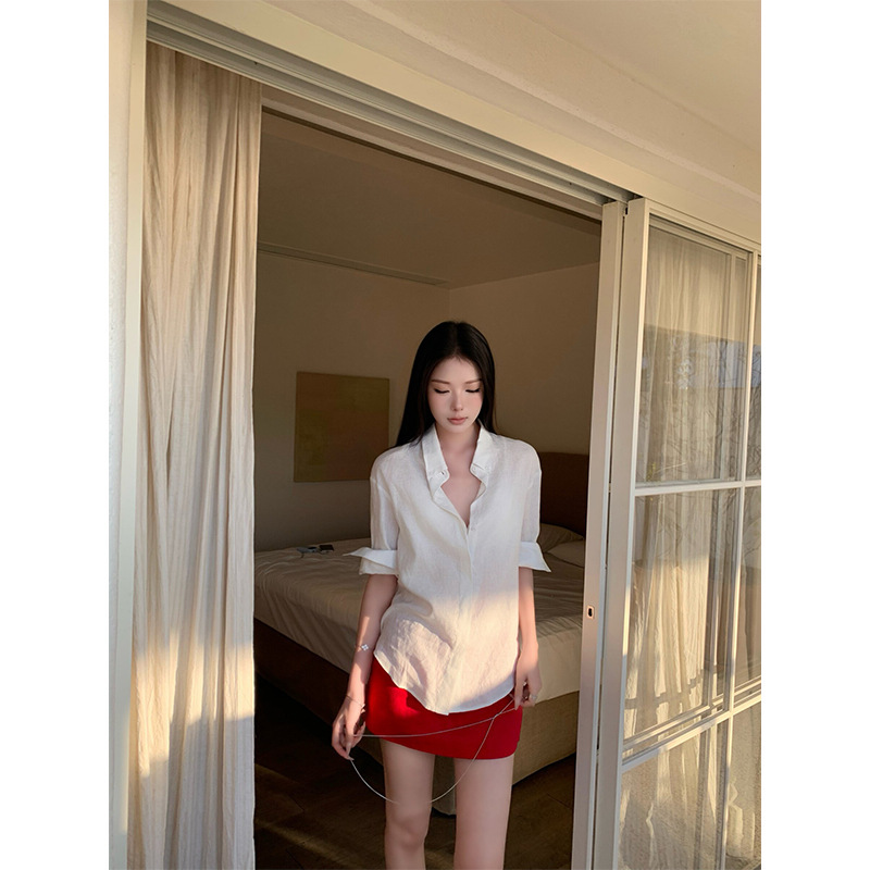Natural Oxygen Bar | Relaxationism 1Oo Linen Shirt with Hand-Rolled Pleated Cuffs and Loose Fit
