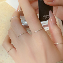 榕树下s925银韩风光面素圈食指线条戒指简约风闭口指环一件代发