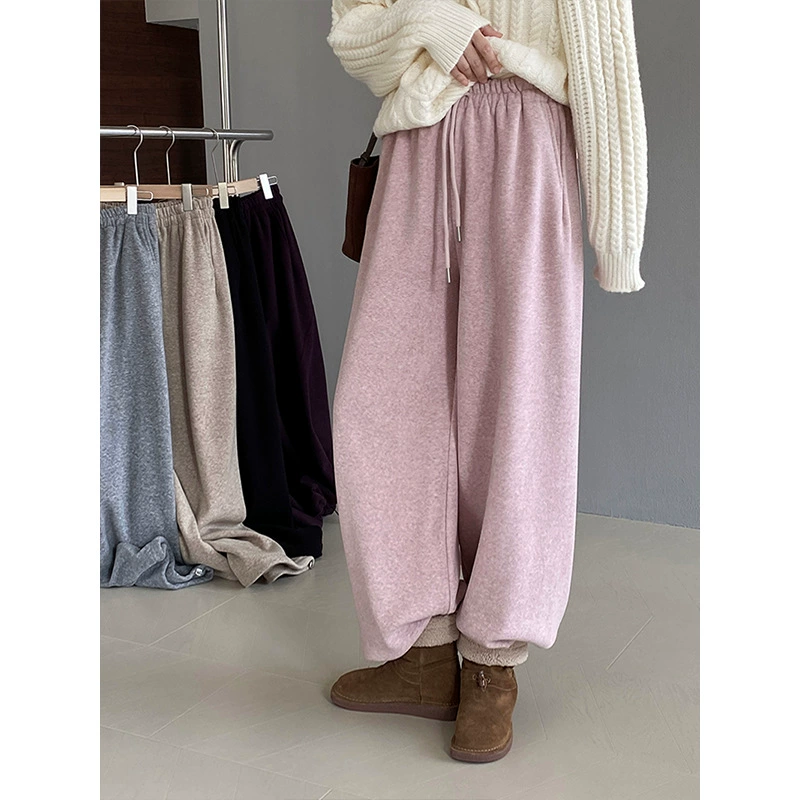 Цзян слева в два цвета с высокой талией, брюки для ног, женские осенью и зимой, толстые, прямые, повседневные шнурки, широкие ножки 1258