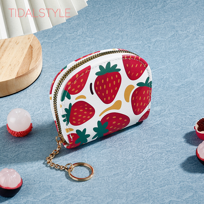 Fábrica directa linda bolsa de tarjetas de fresas estudiantes impresión ligera con bolsa de tarjetas de llave bolsa de tarjetas de cremallera bolsa de tarjetas de tarjetas de damas