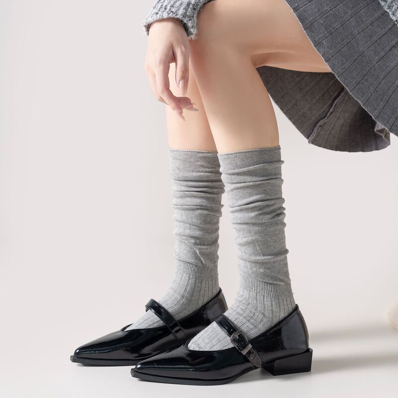 Double-Needle Calf Socks for Women, Ballet Style Long Boot Socks, Jk Socks, Miu Series Slouch Socks, Lolita Mary Jane Socks