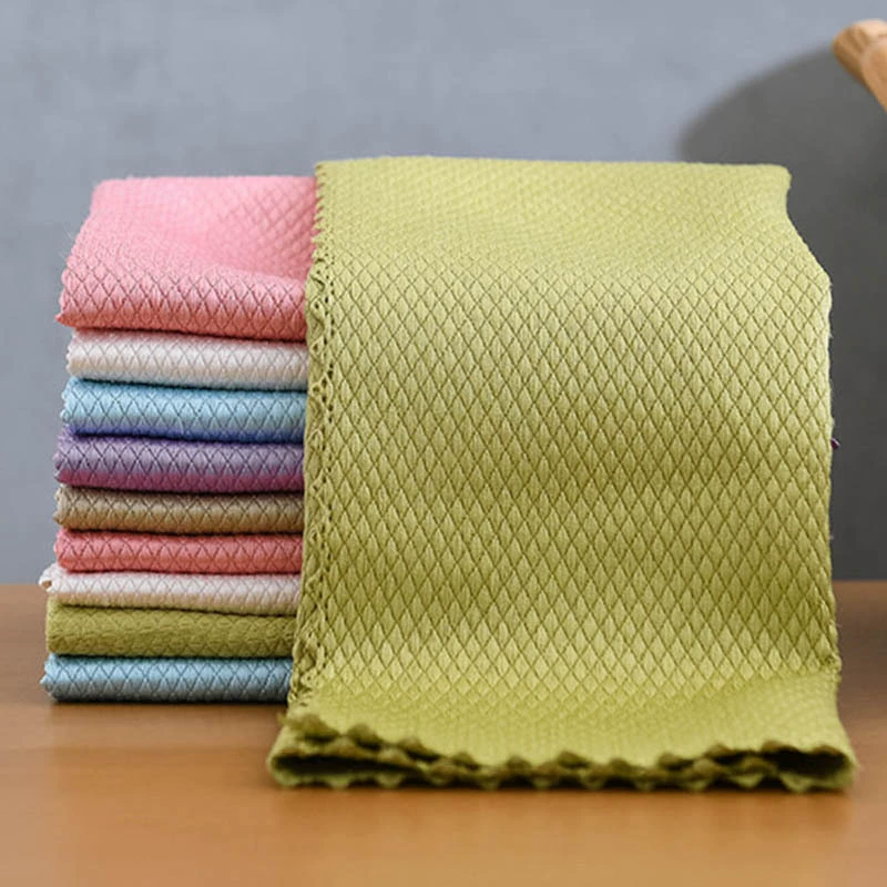 Fish‑scale microfiber cleaning cloth, thickened, high absorption, sizes 25×25–40×50 cm