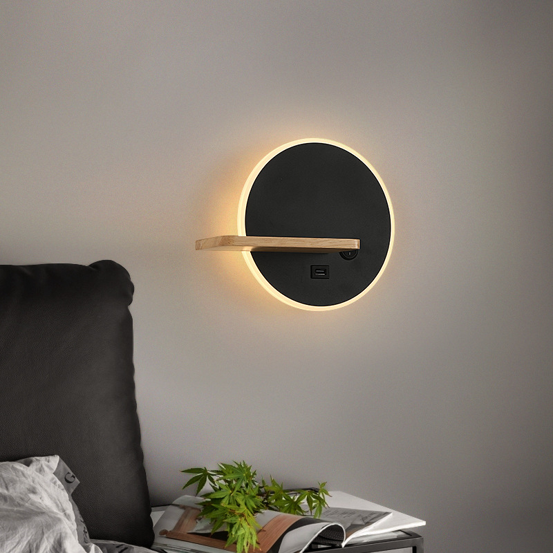 Arte de lámpara de pared nórdica de cabezal de cama pasillo con lámpara de pared decorativa con fondo abierto puede girar interruptor de sala de estar le