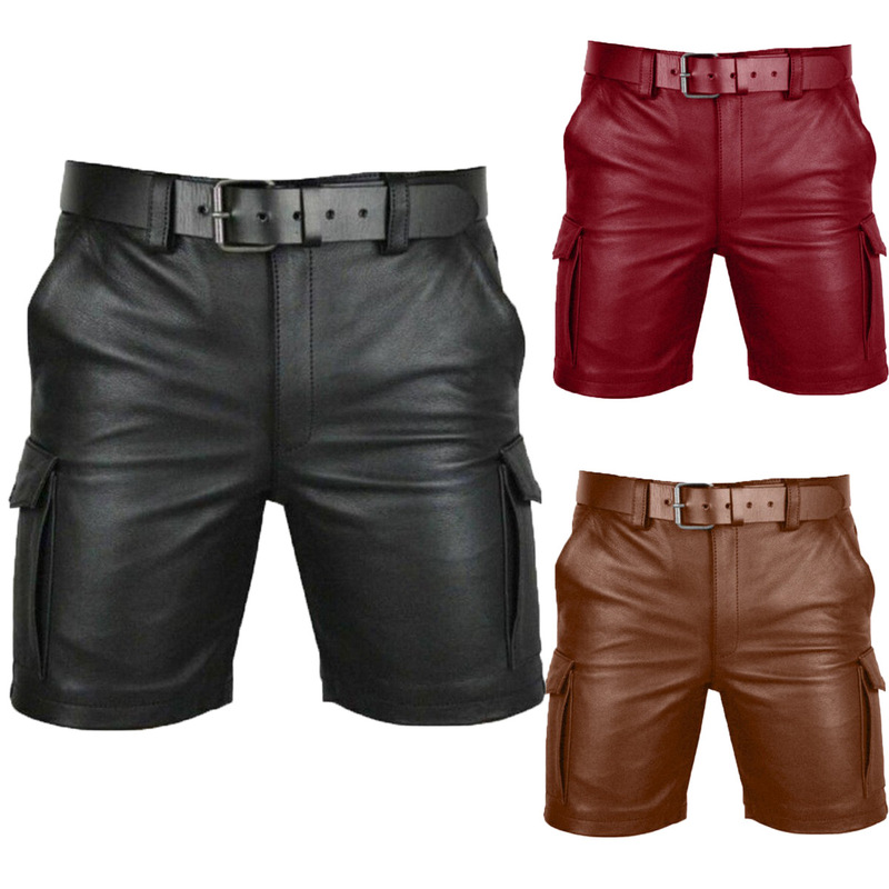 2025 Cross-Border Summer Amazon European and American Pu Casual Men's Short Leather Pants Cyclist Artificial Leather Pants Wholesale