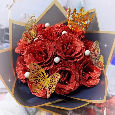 12 Flash rose Pearl Greeting cards Valentine's Day Man-made rose DIY Packaging paper butterfly