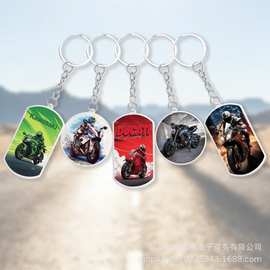 跨境LED按压发光钥匙扣摩托车仿赛周边uv印刷钥匙环扣钥匙包挂饰