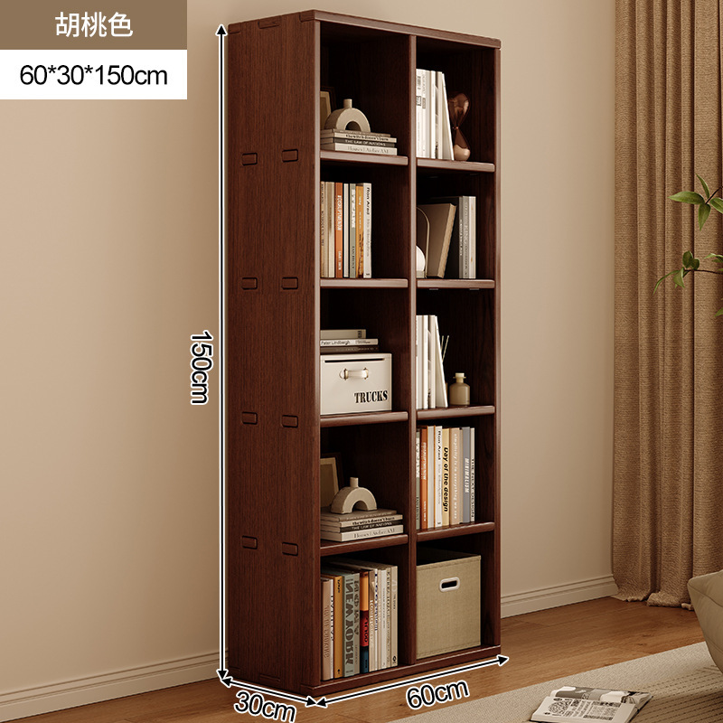 Estantería de madera maciza, estantería de pared completa, todo en la parte superior, sala de estar, color nogal, pared completa, vitrina para el hogar