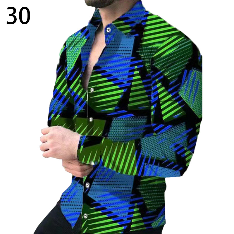 Comercio exterior 2023 primavera nuevos hombres gradiente de impresión digital solapa camisa de manga larga camisa casual de los hombres