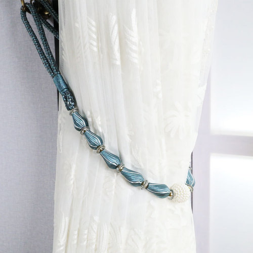 9WOR Simple, Modern, and Luxurious-Style Curtain Tiebacks with Beaded Straps, Buckles, and Storage Ties—Featuring Durable Rubber Core