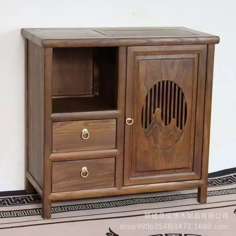 实木老榆木新中式茶水柜餐边柜收纳柜批发家用老榆木茶水柜