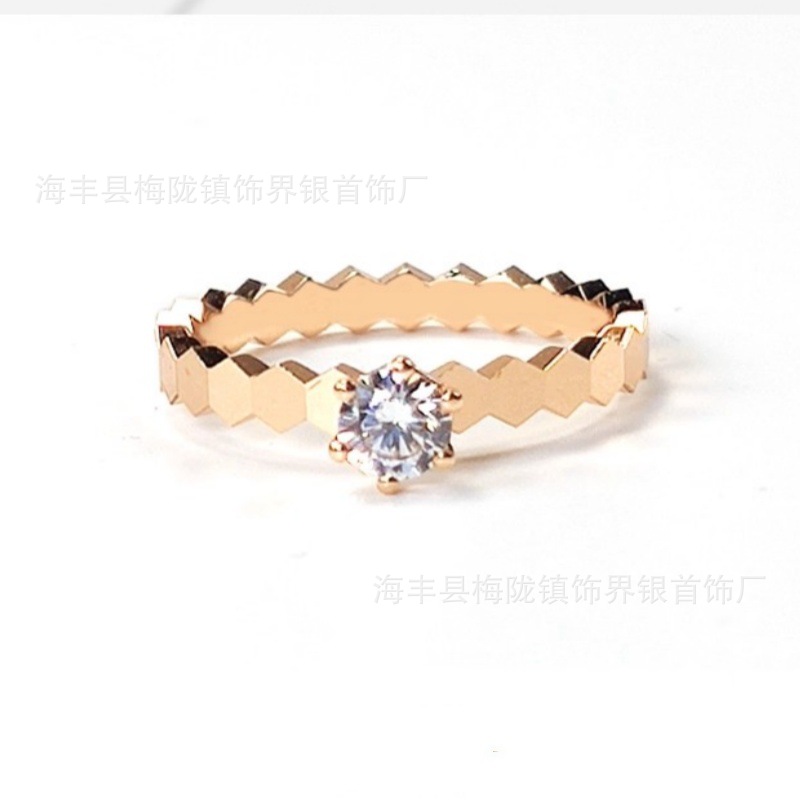 Shangmei Mylove Honeycomb Love Nest 18K Gold Plated Ring Diamond Single Diamond Glossy Diamond Ring for Engagement Lover Gift