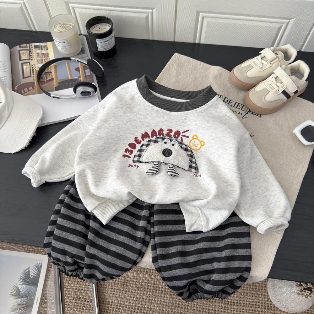 Children's Sweatshirt Set Autum New Cartoon Korean Style Casual Stripesd Sweatshirt for Boys and Girls Baby Style Two-Piece Set