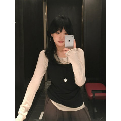 FOX ROOM 韓国ウールトップス 2025秋新作 サスペンダー+テンセルTシャツ 2点セット A5117