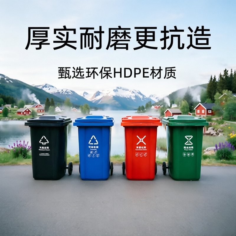 Sanitation Trash Can with Lid, Commercial Foot-Operated Large Storage Bin, Factory Plastic 100-Liter Classified Trash Bin