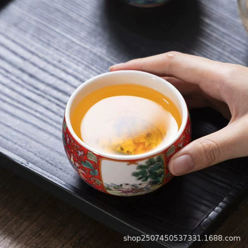 Ceramic enamel, capacious retro high quality tea cup for home use, wide neck