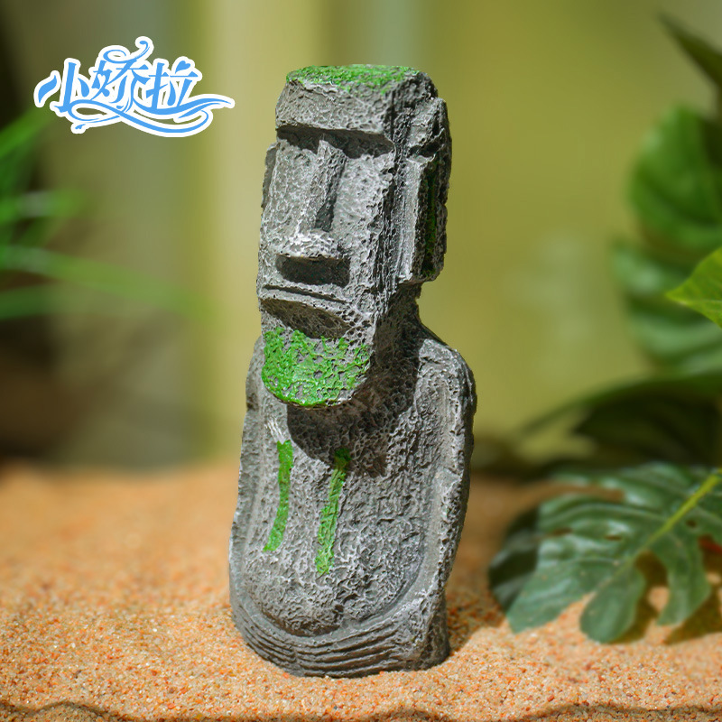 Nueva estatua de piedra de la Isla de Pascua, popular decoración artesanal para acuarios, decoración para reptiles, retrato de estilo romano antiguo