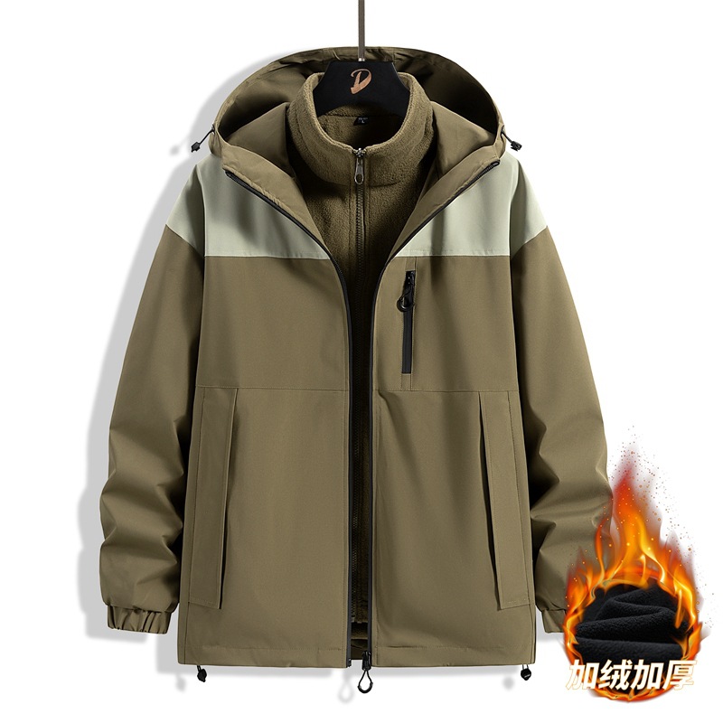 3 - en - 1 vestir de asalto para hombres otoño y invierno al aire libre función de viento engrosado a prueba de viento chaqueta encapuchada abrigo deportivo de moda