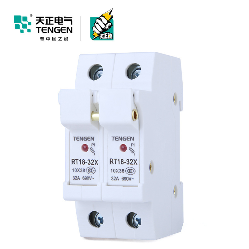TENGEN天正 RT18-32X 2P熔断器座导轨式陶瓷保险丝底座带指示灯