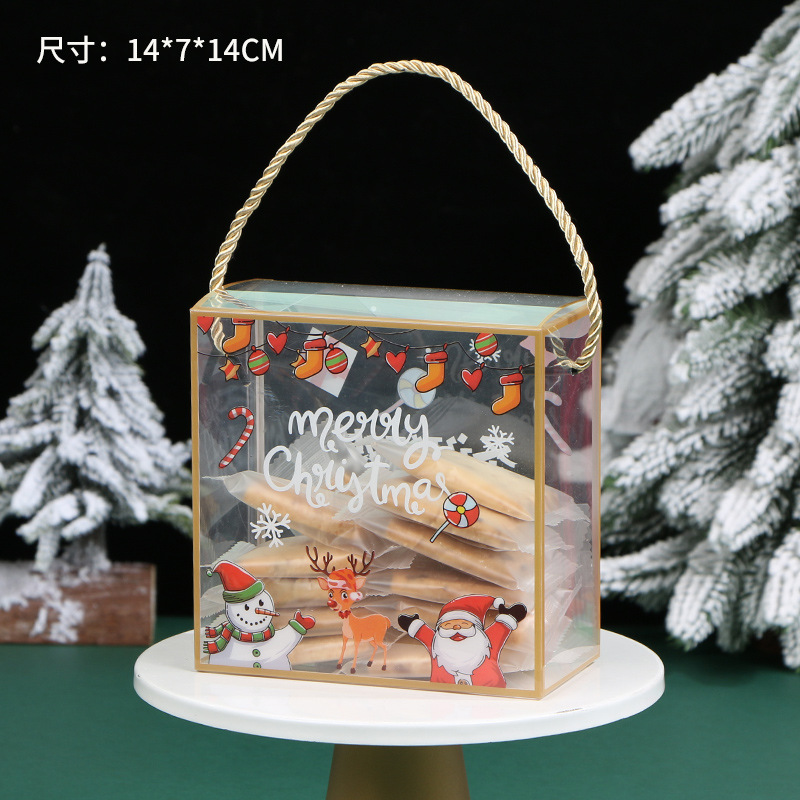 PET portátil transparente caja de embalaje de Navidad copo de nieve pastelería caja de caramelo seco caja de regalo de pastelería para hornear