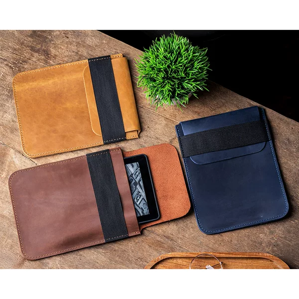 Vintage Crazy Horse Leather E-book Protective Case with Hand-stitched Elastic Band, Tablet Inner Sleeve, Wear-resistant and Scratch-proof Storage Bag