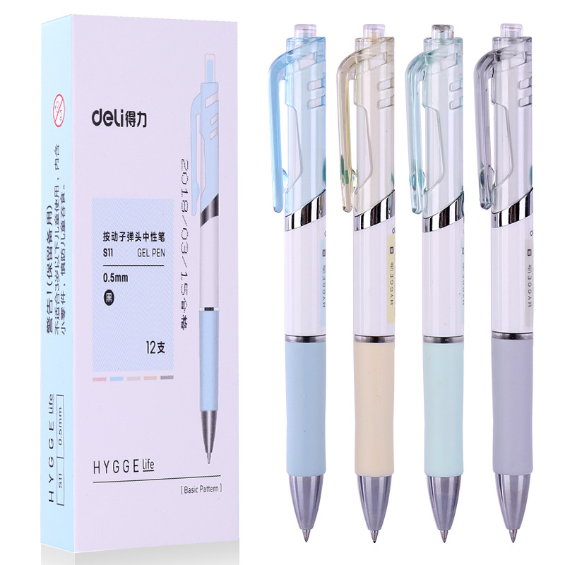 Deli S11 pluma de gel de empuje color mezclado negro pluma de agua estudiante examen Oficina firma pluma de gel de bala image 2