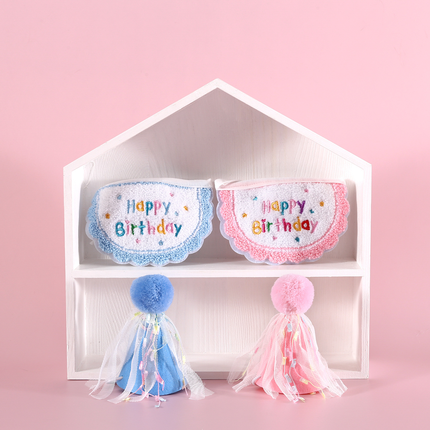 Juego de cumpleaños para mascotas, gorro de bola con flecos, bordado, feliz cumpleaños, lunares, gato, perro, fiesta de perros, babero, tocado image 3