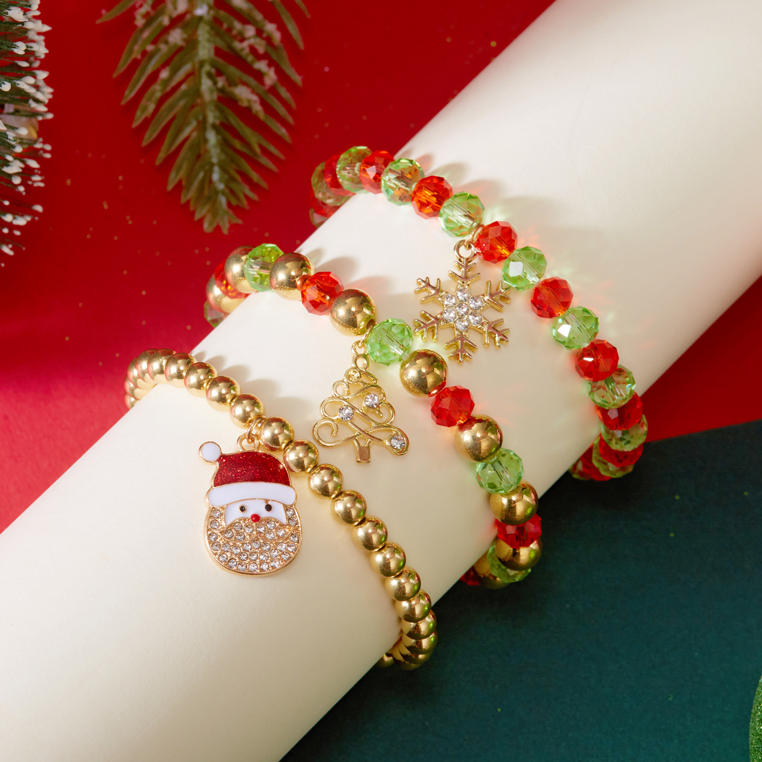 Europa y los Estados Unidos minería transfronteriza joyas de pulseras de Navidad Santa Claus colgante de copos de nieve pulseras elásticas al por mayor