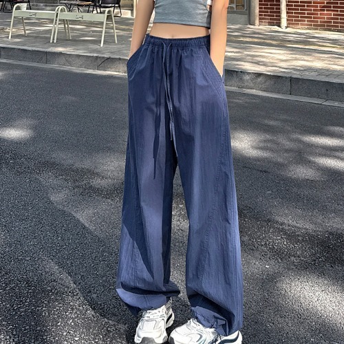 美式速干工装裤女夏季薄款藏青色肌理感宽松阔腿运动裤垂坠感长裤|undefined