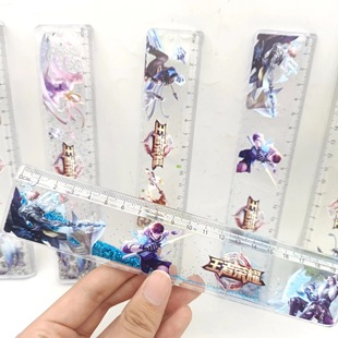 Cartoon game surrounding the glory of the king quicksand ruler student high color value painting straight wave line multi-function ruler