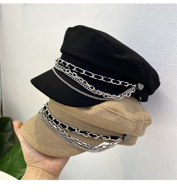Women's Retro British Style Solid Color Chain Curved Eaves Military Hat display picture 1