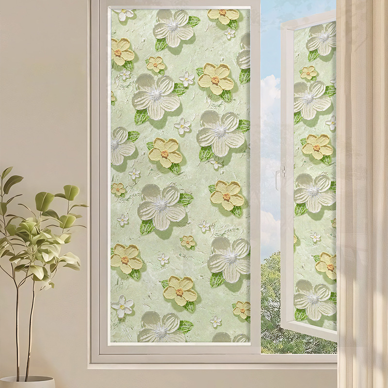 Cross-Border New Product Oil Painting Style Glass Sticker Electrostatic Self-Adhesive Fashion Window Window Sticker Anti-Peeping Privacy Film