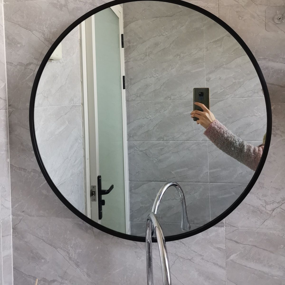 Bathroom Mirror, Dressing Mirror, Round Aluminum Alloy Mirror, Makeup Bathroom Mirror, Dormitory Full-Length Mirror, Home Mirror