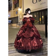 在逃公主礼服红色Lolita仙女长裙优雅洛丽塔成人礼重工蓬蓬公主裙