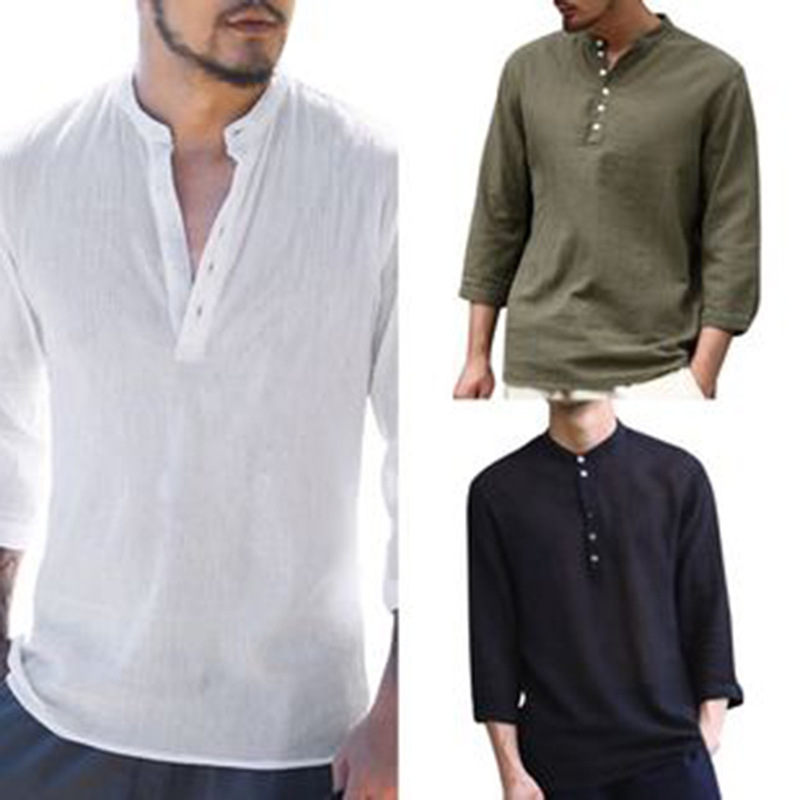 Clearance 2023 European and American Solid Color Half Sleeve V-Neck Buckle Men's Casual Shirt Amazon T-Shirt